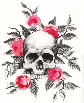 Skull and roses Illustrazione stock