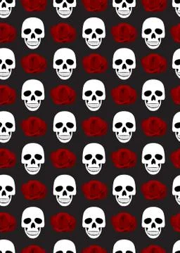 Skull and roses seamless pattern on black background. halloween skull pattern Illustrazione stock