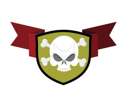 Skull and shield. Crossed bones and skeleton head emblem. Heraldry sign. Stock Illustration