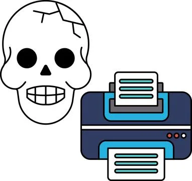 Skull and skeleton with a printer in the background Stock Illustration