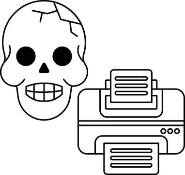 Skull and skeleton with a printer in the background Stock Illustration