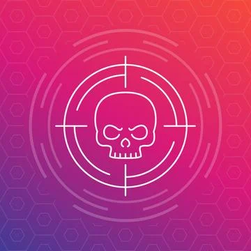 Skull and target linear icon, vector Stock Illustration
