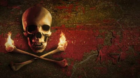Skull and torches made of bones on a grunge background. Pirate flag. Loop. Stock Footage 68862172