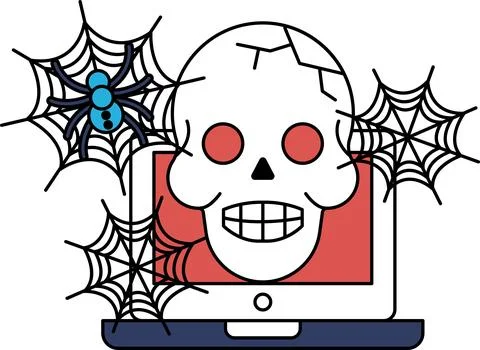 Skull appears on a laptop screen Stock Illustration