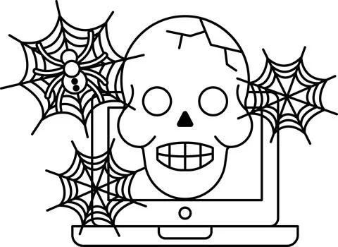Skull appears on a laptop screen Stock Illustration