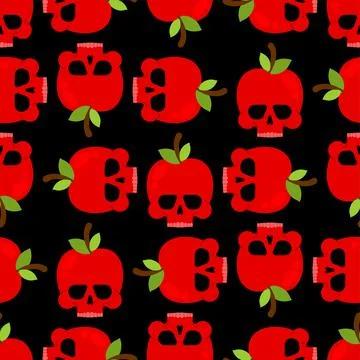 Skull apple pattern seamless. skeleton Deadly scary fruit background. vector  Illustrazione stock
