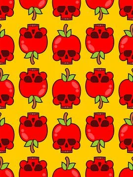 Skull apple pattern seamless. skeleton Deadly scary fruit background. vector  イラスト素材