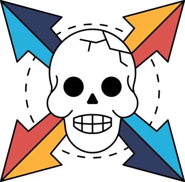 Skull with arrow pointing to it Stock Illustration