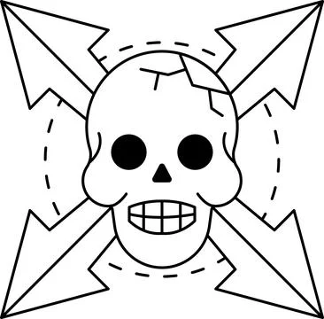 Skull with arrow pointing to it Stock Illustration