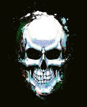Skull Artistic Splatter Light Blue n Green Stock Illustration