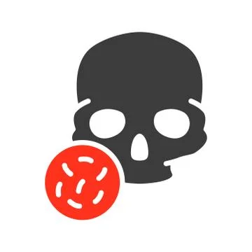 Skull with bacteria colored icon. Bones of the head, cranial bacterial infection Stock Illustration