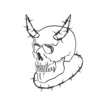 Skull with barbed wire vector modern illustration イラスト素材