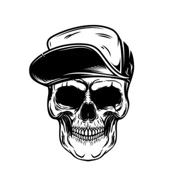 Skull in baseball cap. Design element for poster, emblem, t shirt. Vector ill Stock Illustration