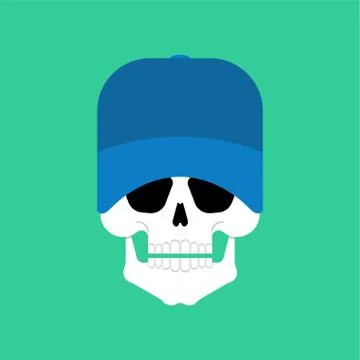 Skull in baseball cap. skeleton head. vector illustration Stock Illustration