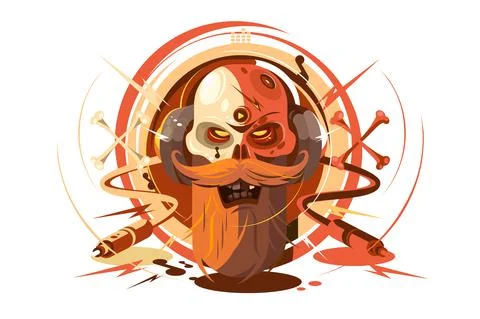 Skull with beard on headphone Stock Illustration