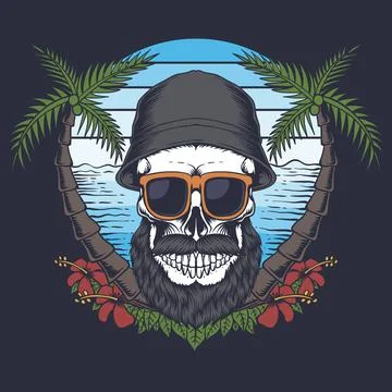 Skull beard mustache beach vector illustration Stock-Illustration
