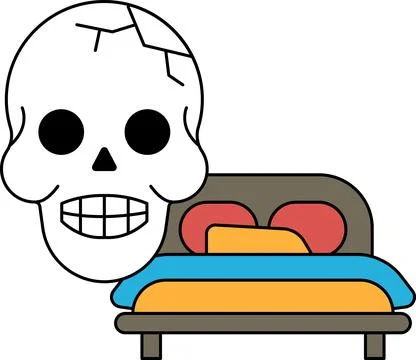 A skull is on a bed with pillows Stock Illustration