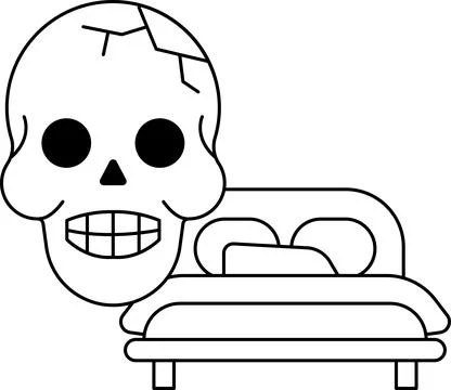 A skull is on a bed with pillows Stock Illustration