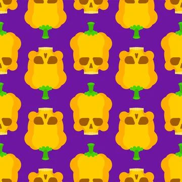 Skull Bell pepper pattern seamless. Deadly scary vegetable background. vector 스톡 일러스트