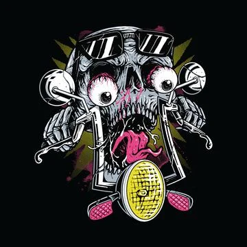 Skull Biker Graphic Illustration Vector Art T-shirt Design Stock Illustration