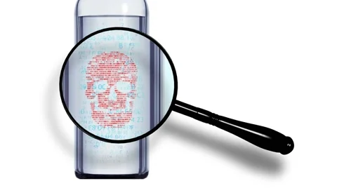 Skull binary code. The concept of the search for malicious code in medical drugs Stock Footage 54273201