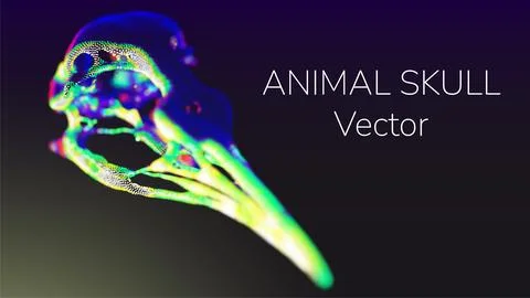 The skull of a bird made up of many points in 3D. visualization of environmental イラスト素材