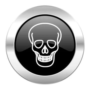 Skull black circle glossy chrome icon isolated. Ilustración de archivo