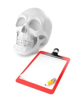Skull with blank clipboard Stock Illustration