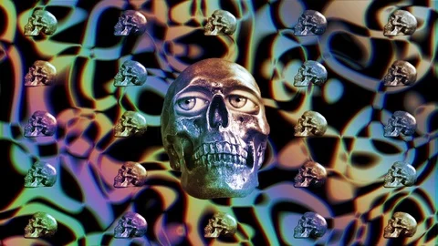 Skull Blinking Eyes Multicolored Background Loop Stock Footage 122504919