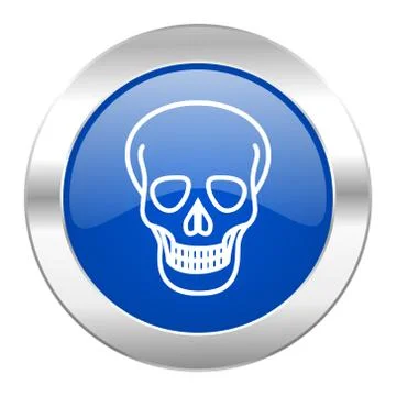 Skull blue circle chrome web icon isolated. Ilustración de archivo