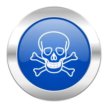 Skull blue circle chrome web icon isolated. Ilustración de archivo