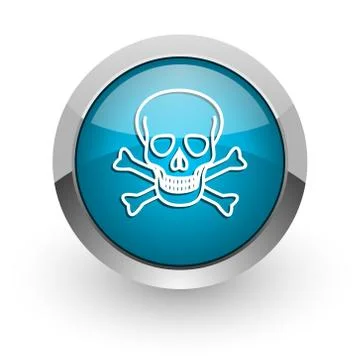 Skull blue silver metallic chrome border web and mobile phone icon on white b Stock Illustration