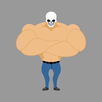 Skull Bodybuilder. Strong skeleton. Skull and muscles. Powerful skeleton. Stock Illustration