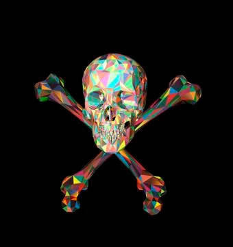 Skull with bones on a black background. Print, clothes イラスト素材