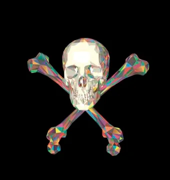 Skull with bones on a black background. Print, clothes Ilustração Stock