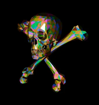 Skull with bones on a black background. Print, clothes Stock Illustration