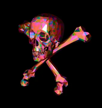 Skull with bones on a black background. Print, clothes Illustrazione stock