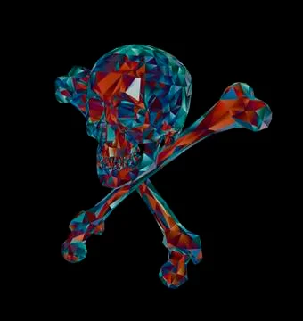 Skull with bones on a black background. Print, clothes Ilustração Stock