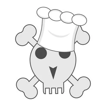 Skull with bones in the hat of the chef. Vector illustration. Stock Illustration