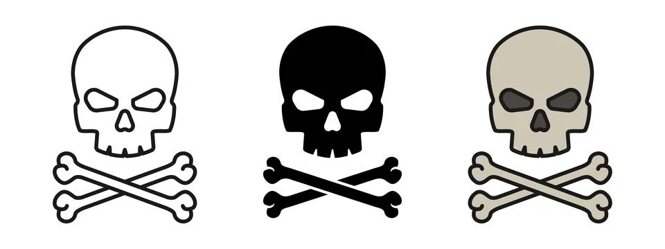 Skull with bones icon. Pirate skeleton logo. Danger or toxic symbol. Skull .. Stock Illustration