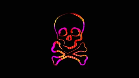 Skull with bones in motion abstract colors. 4k short animation Stock Footage 225820089