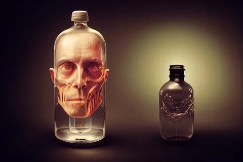 Skull in a bottle. A concept on the topic of alcoholism. And the harms of Stock Illustration