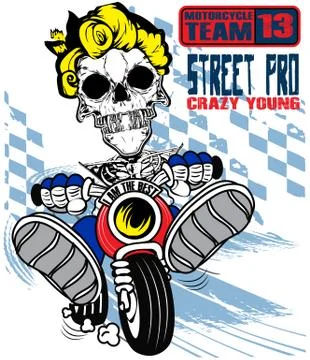 Skull boy on a bicycle vector on a white background Stock Illustration
