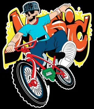 Skull boy on a bicycle vector on a white background Stock Illustration