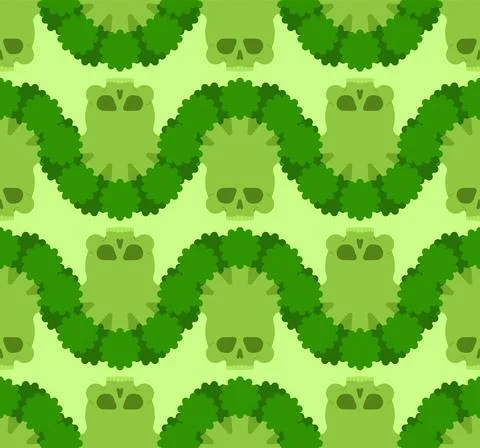 Skull broccoli pattern seamless. Deadly scary vegetable background Stock Illustration