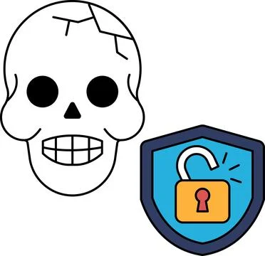 A skull with a broken jaw and a lock on a shield Stock Illustration