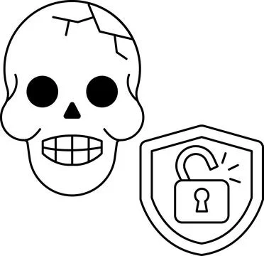 A skull with a broken jaw and a lock on a shield Stock Illustration