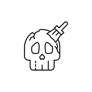 Skull, brush icon. Simple line, outline vector elements of archeology for ui and Stockillustratie