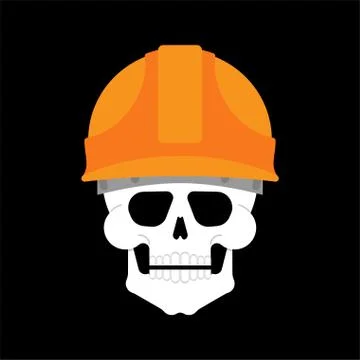 Skull in building helmet. Builder skeleton head Stock Illustration