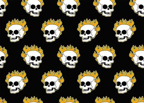 Skull burn in fire seamless pattern.Vector cartoon graphic illustration logo Stock Illustration